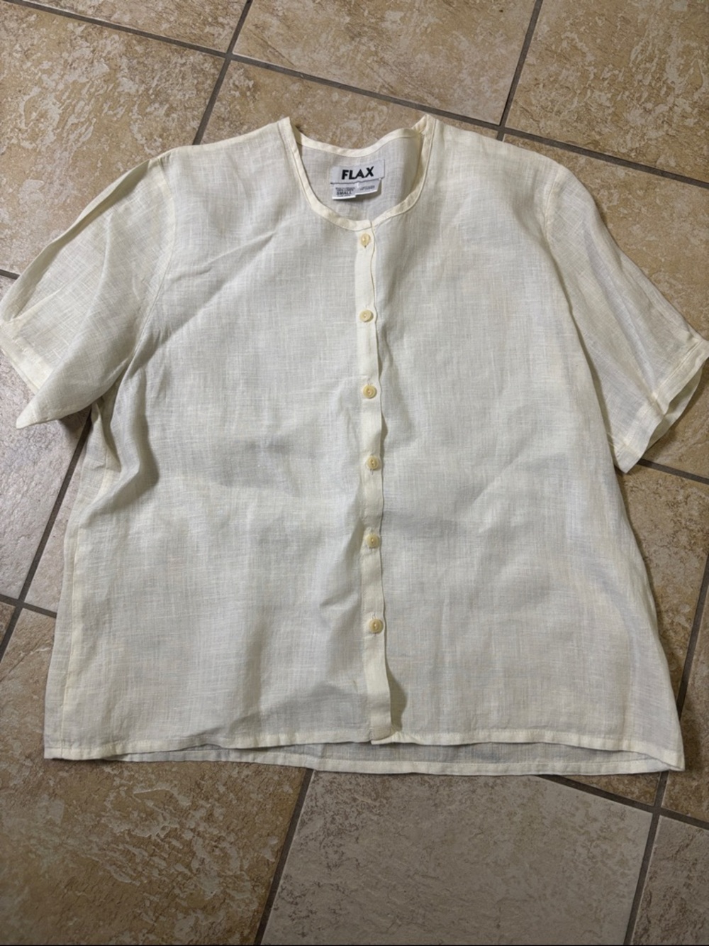 Flax Pale  Linen Short Sleeve Button-Up